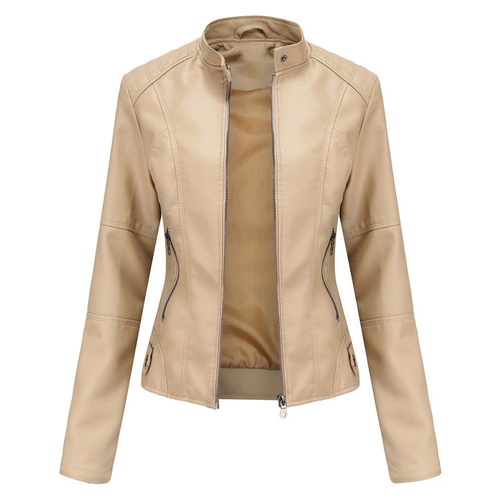 Claudia – Biker leather jacket with high collar