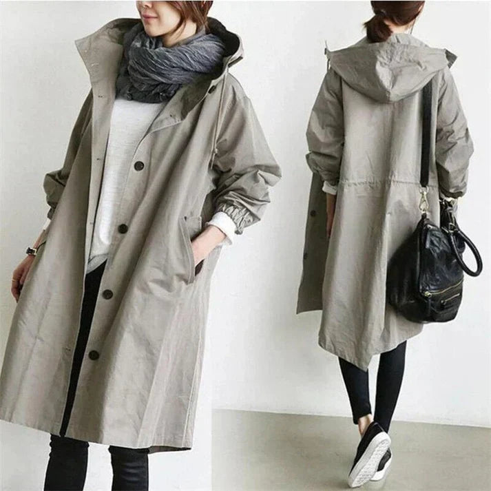 Mara – Waterproof trench coat with hood for rainy days