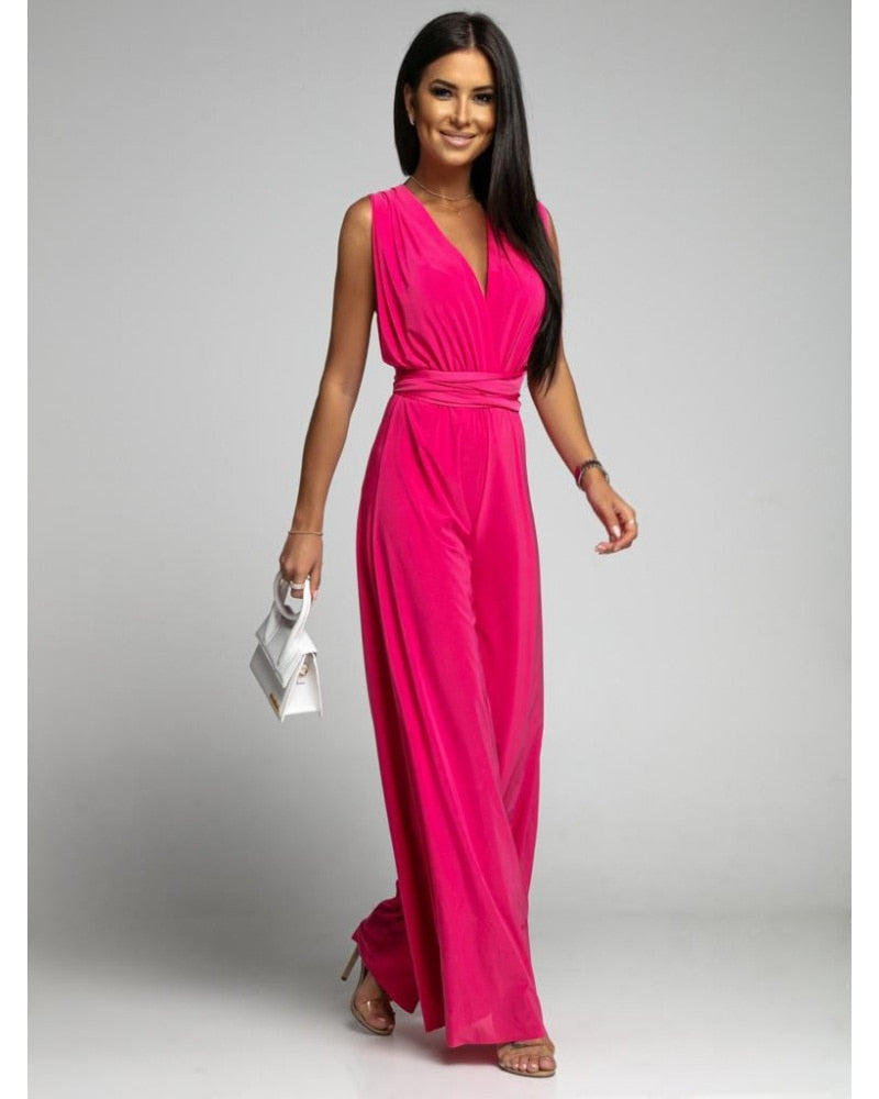 FlairFashion - Sleeveless Jumpsuit with Flattering V-Neckline