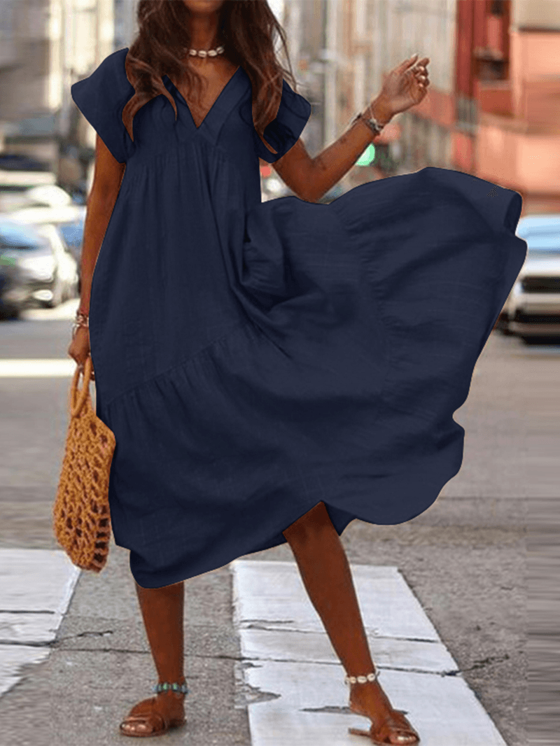 Sheanie - Casual Cotton Dresses with V-Neck