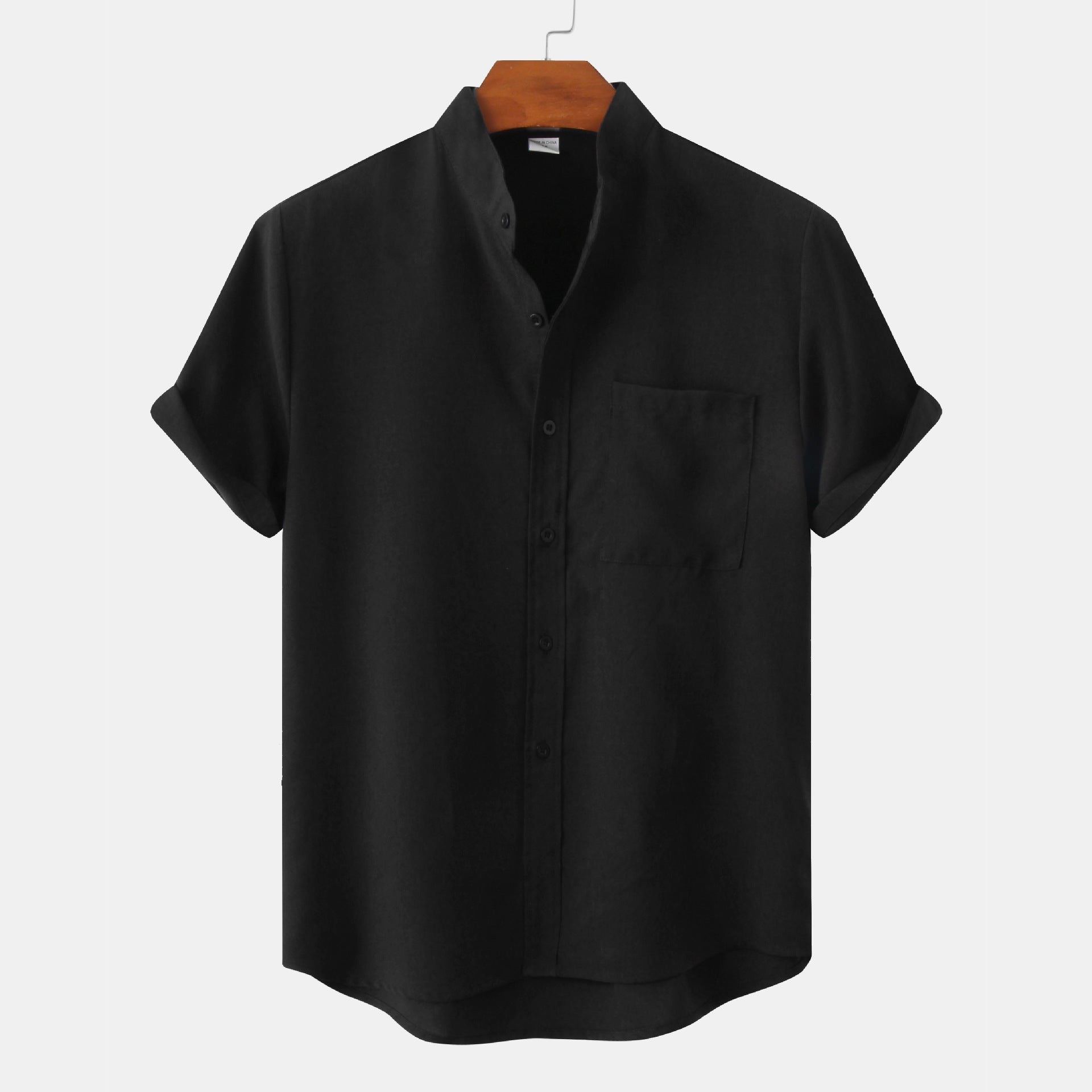 Bastien - Short Sleeve Men's Linen Shirt with Lapel Collar
