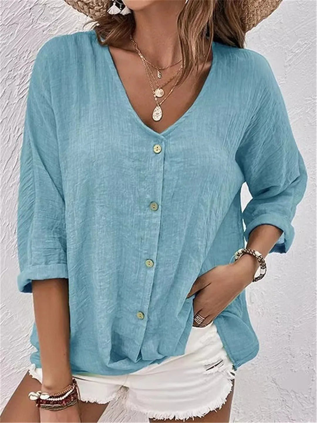 Fayo – Casual top blouse with V-neck and buttons