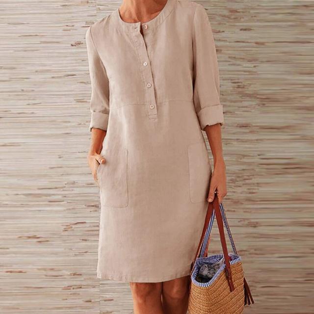 Raquel – Dress with long sleeves in cotton and linen
