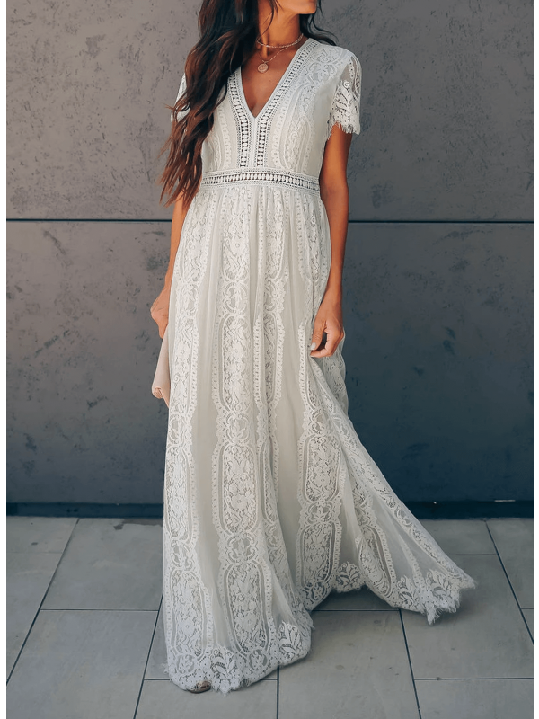 Angelica - Elegant Lace Dress with V-Neck