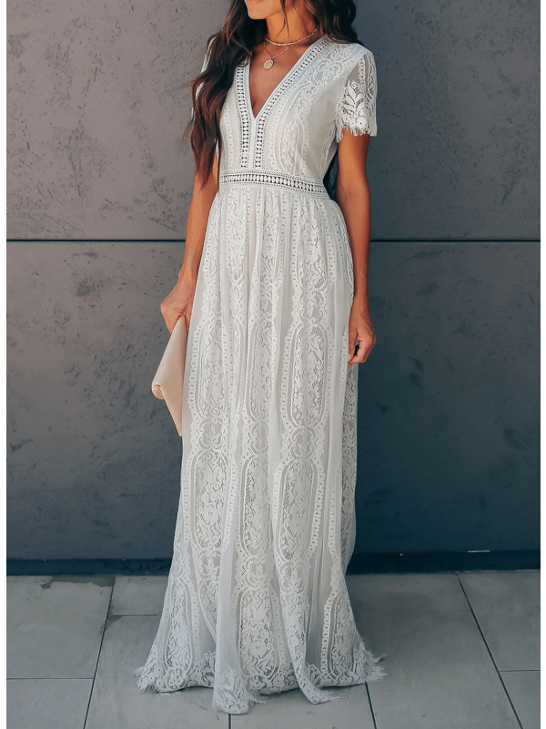 Angelica - Elegant Lace Dress with V-Neck